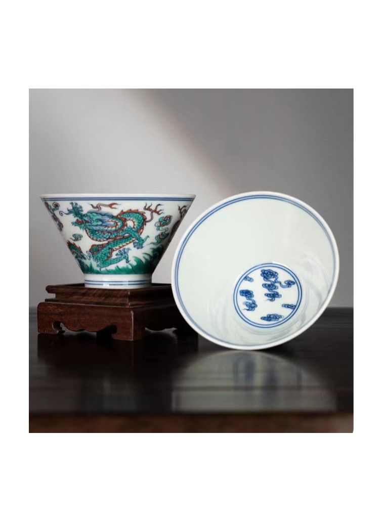1-Set Chinese Old Porcelain Blue and White Bowl Tea Set,Chinese Tea Bowl with Cover and Cups,Chinese Traditional Handicraft Ceramic Tea Set  - Image 4