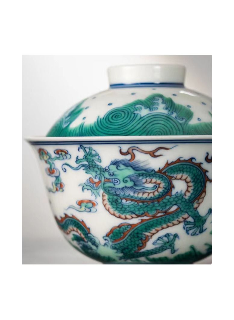 1-Set Chinese Old Porcelain Blue and White Bowl Tea Set,Chinese Tea Bowl with Cover and Cups,Chinese Traditional Handicraft Ceramic Tea Set  - Image 3