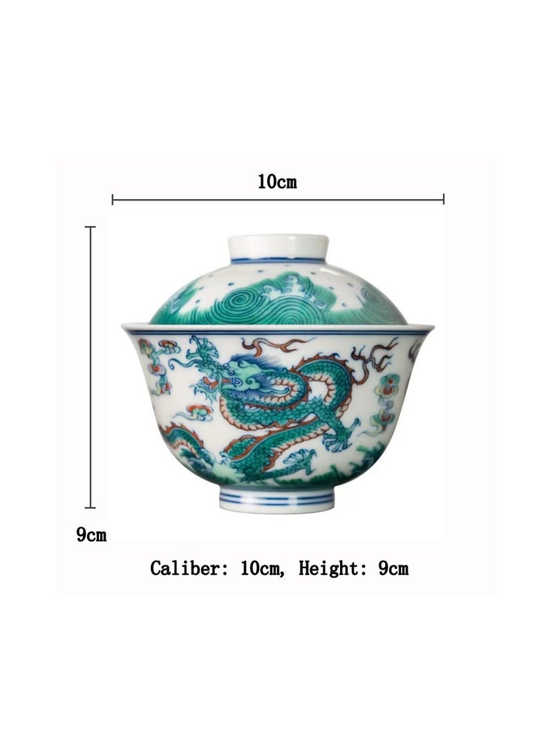 1-Set Chinese Old Porcelain Blue and White Bowl Tea Set,Chinese Tea Bowl with Cover and Cups,Chinese Traditional Handicraft Ceramic Tea Set  - Image 5