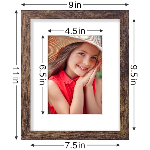 Vittanly 8x10 Picture Frames Set of 9, Shatter Resistant Plexiglass, Display 5x7 Pictures with Mat or 8x10 without Mat, Photo Frames for Wall or Tabletop, Engineered Wood, Brown - Image 3