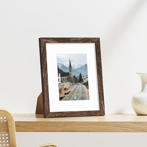 Vittanly 8x10 Picture Frames Set of 9, Shatter Resistant Plexiglass, Display 5x7 Pictures with Mat or 8x10 without Mat, Photo Frames for Wall or Tabletop, Engineered Wood, Brown - Image 5
