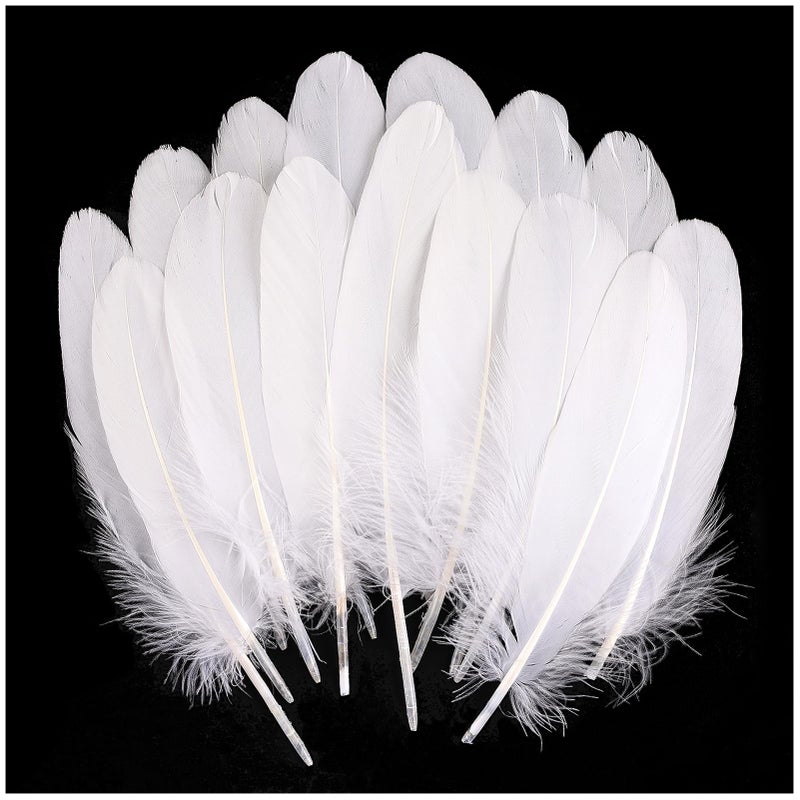 THARAHT 120pcs White Goose Feathers Natural Bulk 6-8 inch 15-20cm for Crafts DIY Cosplay Wedding Party Halloween Decoration Goose Nagoire Feathers - Image 1