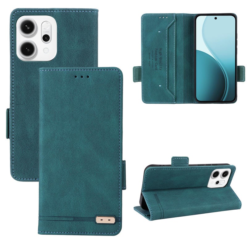 erorex For OPPO Reno14 F 5G / 4G Magnetic Clasp Leather Phone Case(Green) - Image 1