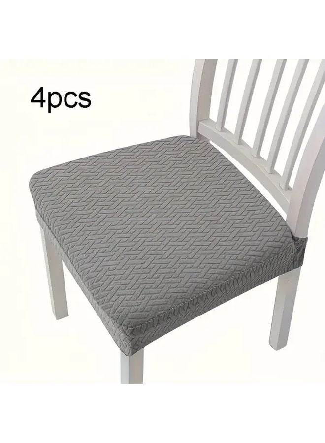 4pcs Gray Modern Chair Covers Machine Washable Durable Fabric Geometric Pattern - Image 1