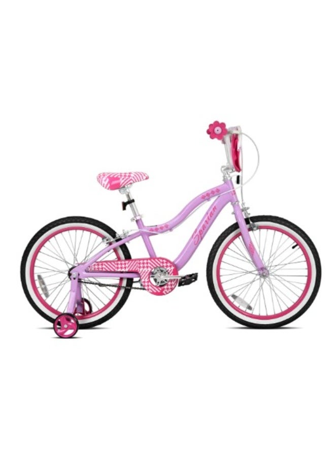 Spartan 20" Serena Girls Bicycle with Training Wheels | Steel Frame, Adjustable Seat & Handlebar, Rear Mudguard | Big Bike for Ages 6 to 9 | White & Purple with Flowers & Step-Through Frame | SP-3261 - Image 2