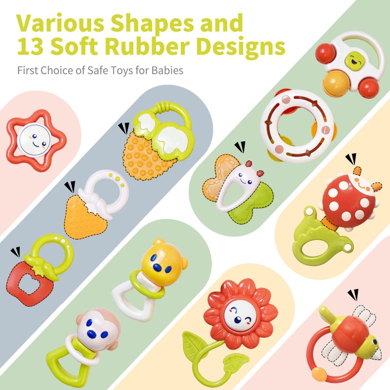 Cuterabit 12PCS Baby Rattles Toys Set with Storage Case, Teething Toys for Babies, Newborn Christmas Gift for Baby Infant Boys and Girls 0 1 2 3 4 5 6 7 8 9 10 11 12 Months - Image 2
