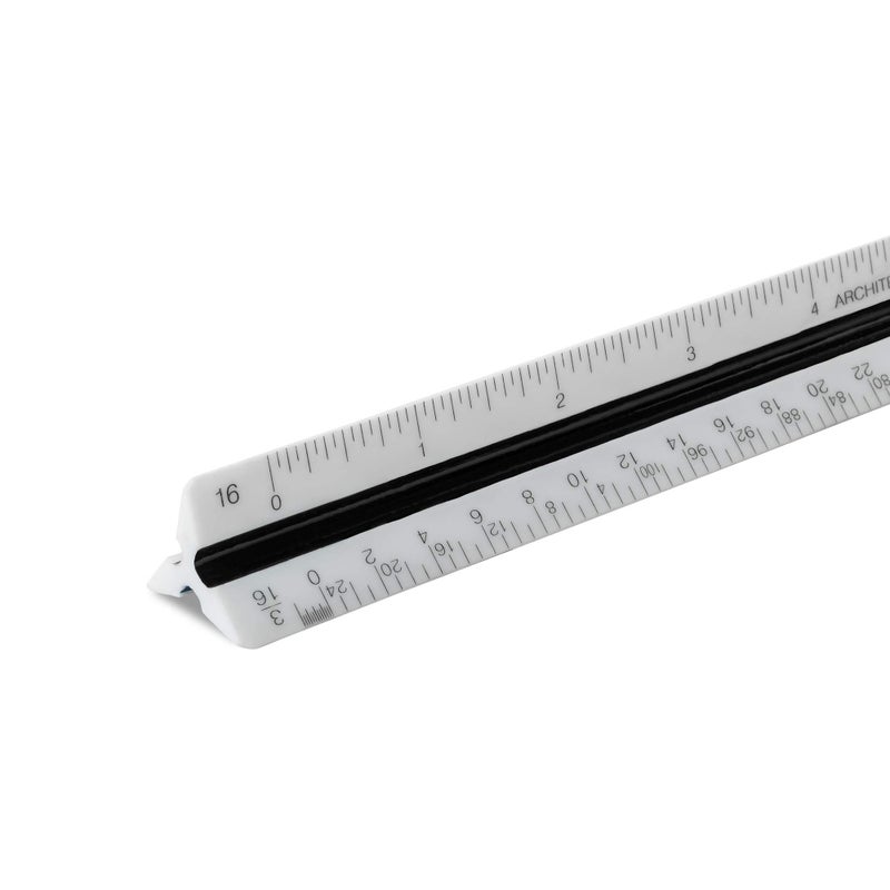 Pacific Arc Architect Triangle Scale Ruler 12 Inch with Acid Etched Markings Openly Divided by 3/32, 3/16, 1/8, 1/4, 3/8, 1/2, 3/4, 1, 1H, and 3 Inch to The Foot - Image 1