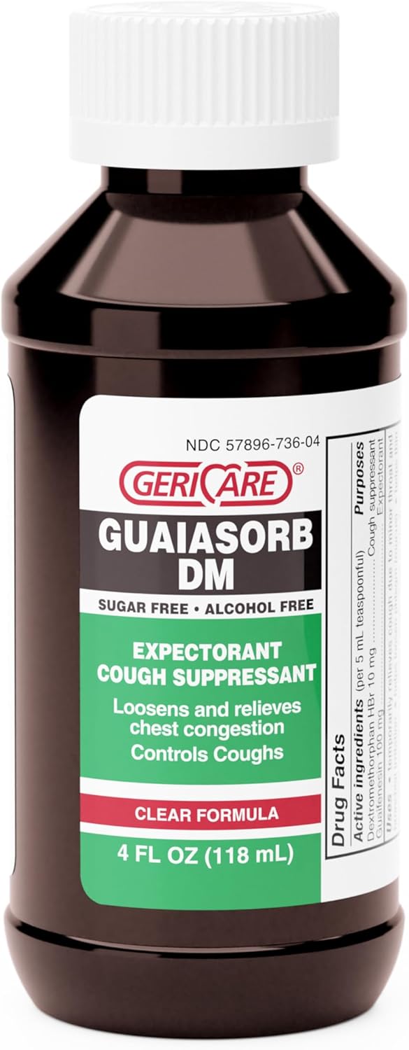 شراب السعال Geri-Tussin DM من GeriCare | 2 في 1 أقصى قوة مثبط للسعال ديكستروميثورفان ومقشع جوايفينيسين | شراب تخفيف السعال غير مسبب للنعاس ومزيل احتقان الصدر | 4 أونصات سائلة