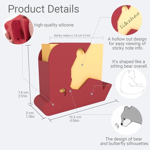 Li & Zhao Li&Zhao Bear Sticky Note Holder - Cute Post It Note Dispenser Memo Dispenser Pen Holder Sticky Note Dispenser Post It Note Holder Notepad Holder for Desk School Office(Red) - Image 2