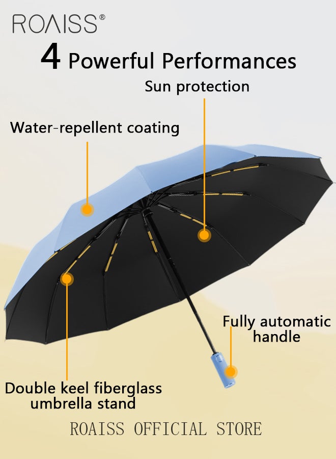 roaiss Unisex Full Automatic Umbrella Rain and Shine Dual Use Large Reinforced Thickened Portable Arc Umbrella for UV Protection Strong Rain Resistant and Windproof Parasol - Image 3