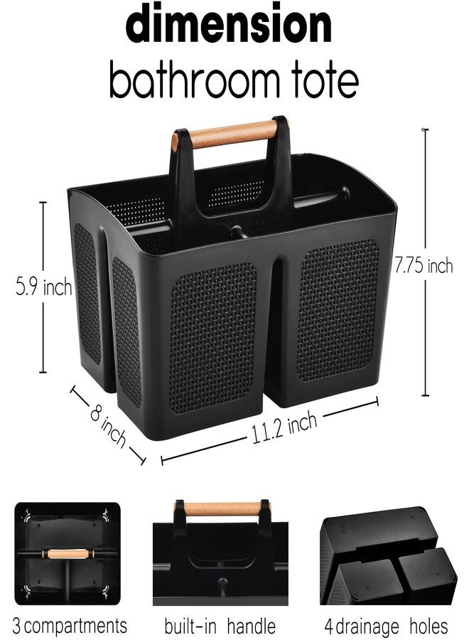 ALINK Portable Shower Caddy Basket with Compartments, Plastic Divided Cleaning Caddy Organizer Storage Tote with Handle for Bathroom, College, Dorm Room Essentials, Black - Image 2