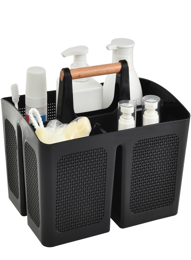 ALINK Portable Shower Caddy Basket with Compartments, Plastic Divided Cleaning Caddy Organizer Storage Tote with Handle for Bathroom, College, Dorm Room Essentials, Black - Image 1