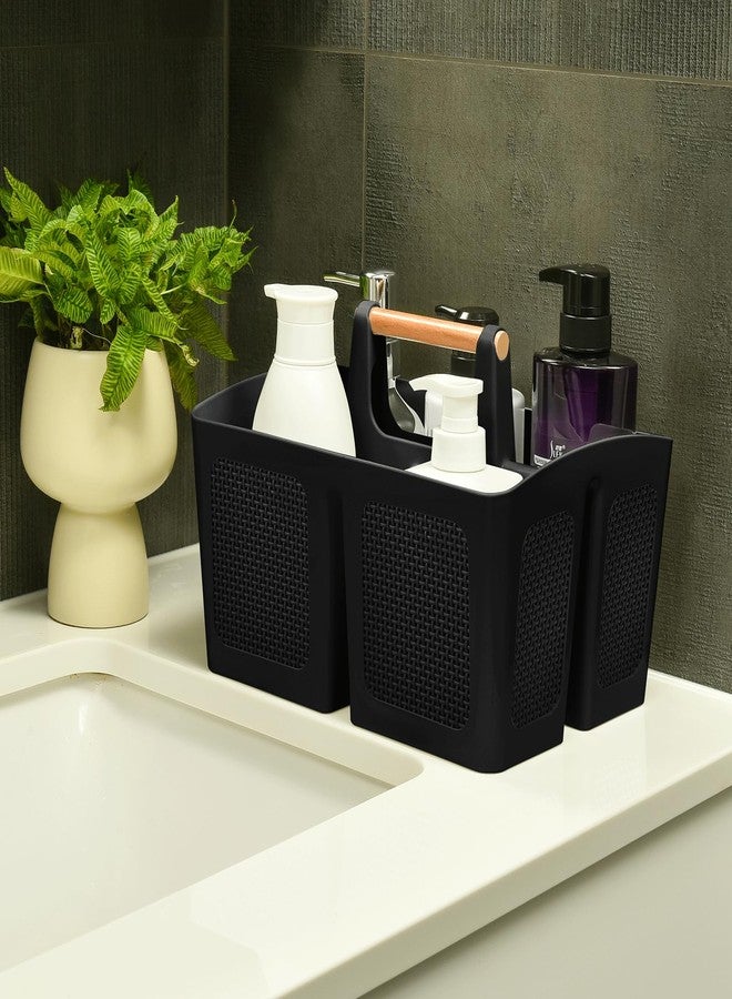 ALINK Portable Shower Caddy Basket with Compartments, Plastic Divided Cleaning Caddy Organizer Storage Tote with Handle for Bathroom, College, Dorm Room Essentials, Black - Image 4