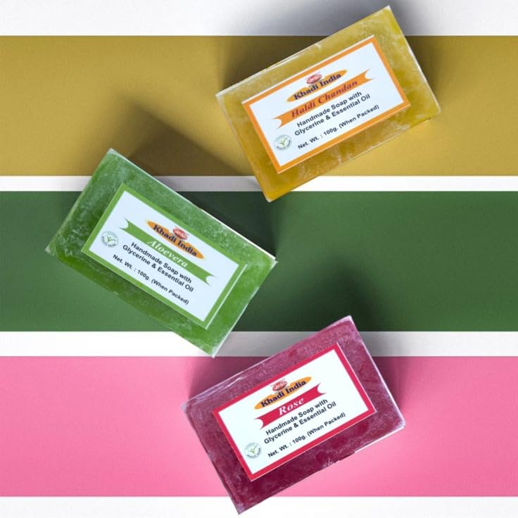 Sharp Khadi India Handmade Herbal Soap 100 gm Multiple fragrances Pure Natural Skin Cares Pack Of 6 Soaps - Image 2