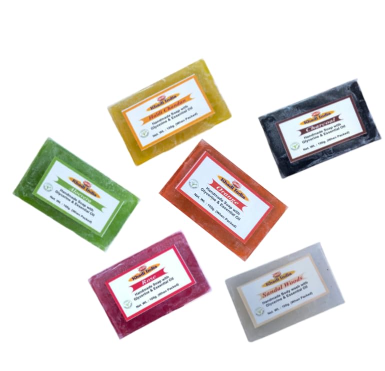 Sharp Khadi India Handmade Herbal Soap 100 gm Multiple fragrances Pure Natural Skin Cares Pack Of 6 Soaps - Image 1