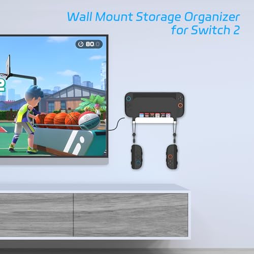 JDDWIN Wall Mount Stand for Nintendo Switch 2 (2025)/ Switch OLED, Metal Gaming Shelf Accessories for Wall with Joy-Con 2 Hanging Hook and 6 Game Storage Holder Safety Store Controller Holder (White) - Image 2