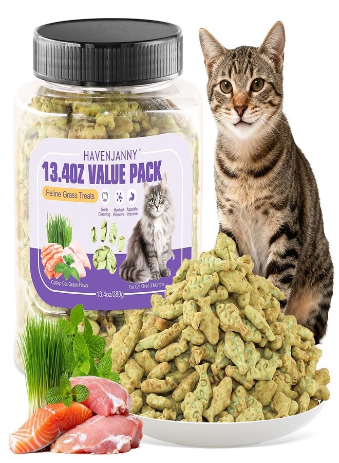 HavenJanny 13.4oz/380g Cat Grass Treats, Cat Dental Treats Hairball Control, Chicken Catnip Cats Grass Flavor, Cats Treat Snacks Biscuits for Teeth Cleaning Training - Image 1