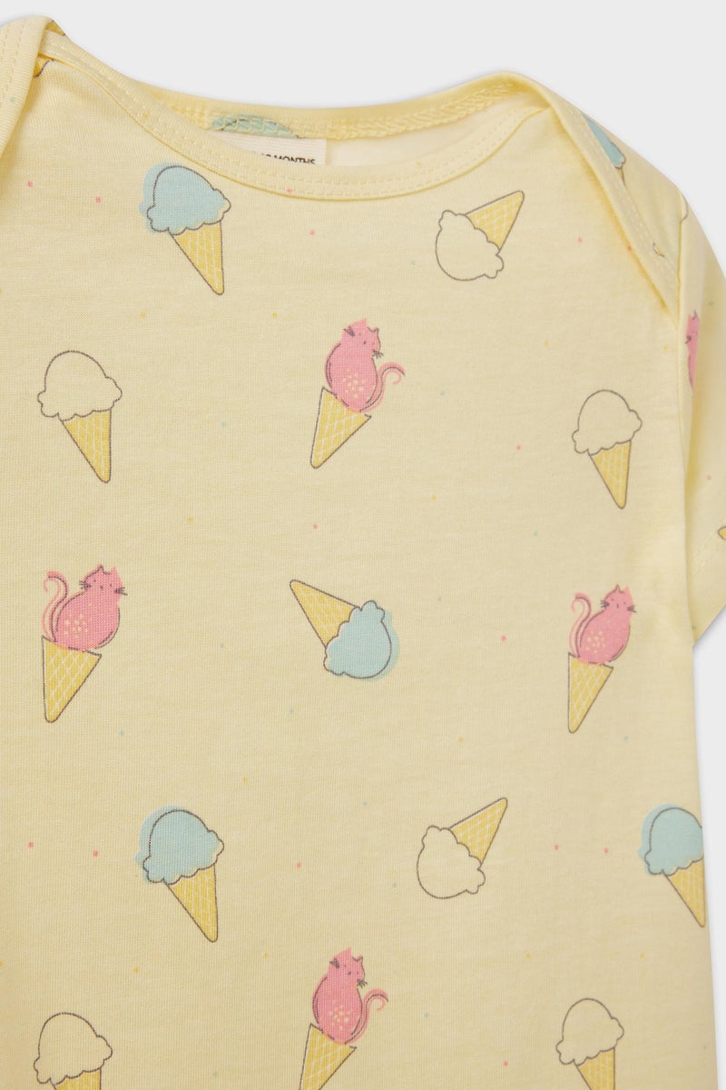 DeFacto Yellow BabyGirl Baby Girl Newborn Ice Cream Printed Cotton Jumpsuit Casual - Image 2