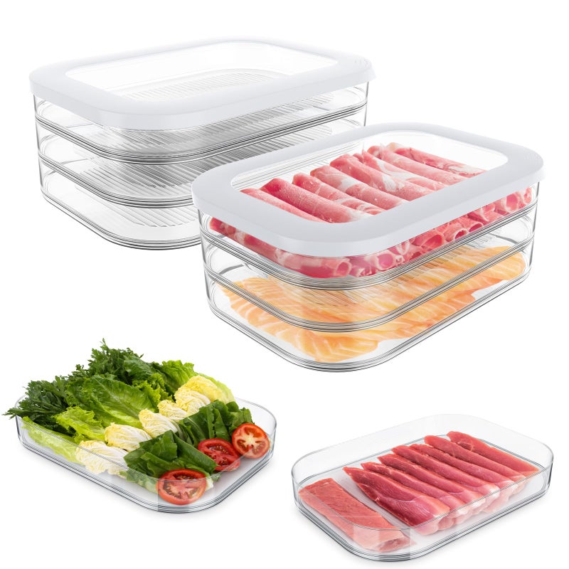 Cecnamt 6 Pcs Deli Meat Container for Fridge, Stackable Bacon Lunch Meat Container for Refrigerator, Food Storage Boxes with 2 Lids for Cold Cuts, Cheese, Lunchmeat, Salami, Meal Prep Containers - Image 1