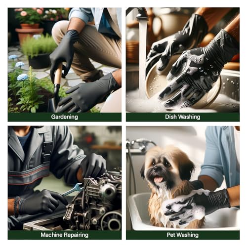 garbnoire Natural Latex Reusable Stretchable Rubber Heavy Duty Hand Gloves With Texture Palm Grip Anti-Slip Rolled Cuff Suited For Gardening |Multi-Purpose Use Outdoor Large- (Pack of 1 Pair, Black) - Image 4