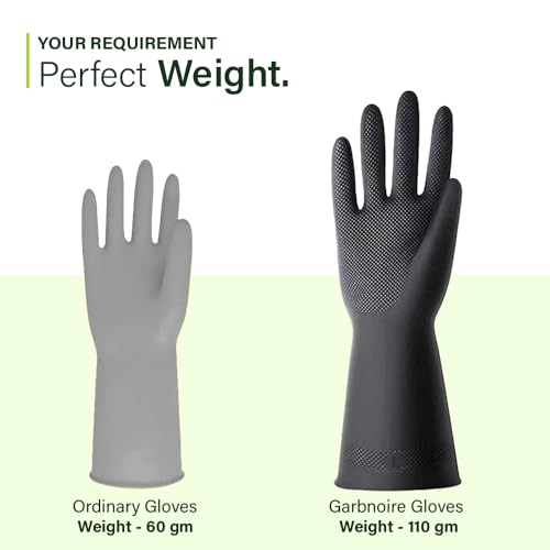 garbnoire Natural Latex Reusable Stretchable Rubber Heavy Duty Hand Gloves With Texture Palm Grip Anti-Slip Rolled Cuff Suited For Gardening |Multi-Purpose Use Outdoor Large- (Pack of 1 Pair, Black) - Image 2