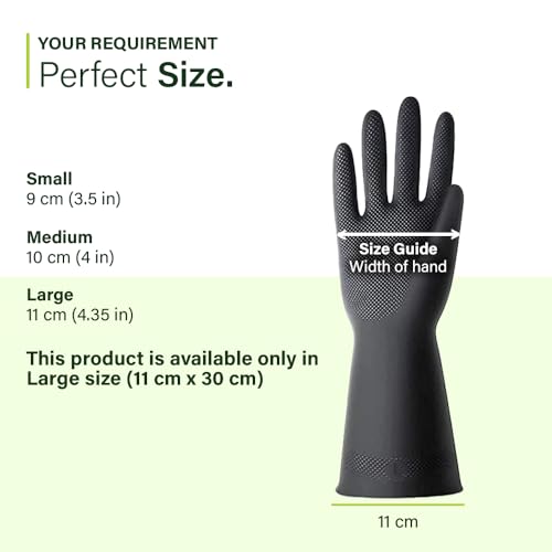 garbnoire Natural Latex Reusable Stretchable Rubber Heavy Duty Hand Gloves With Texture Palm Grip Anti-Slip Rolled Cuff Suited For Gardening |Multi-Purpose Use Outdoor Large- (Pack of 1 Pair, Black) - Image 5