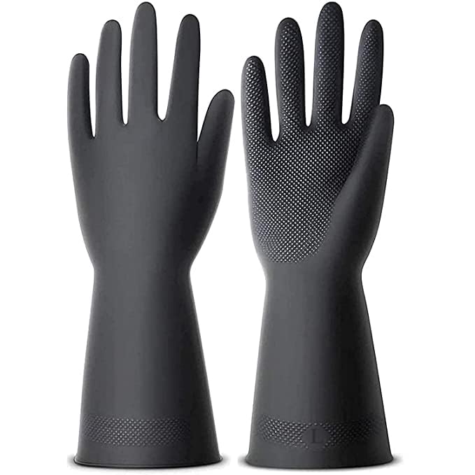 garbnoire Natural Latex Reusable Stretchable Rubber Heavy Duty Hand Gloves With Texture Palm Grip Anti-Slip Rolled Cuff Suited For Gardening |Multi-Purpose Use Outdoor Large- (Pack of 1 Pair, Black) - Image 1