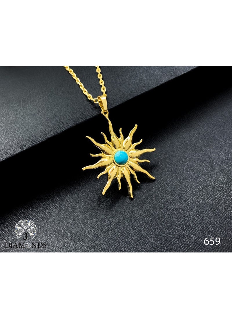 3Diamonds 3DIAMONDS Gold-Plated Sun Pendant Necklace – Colorful Center Stone (Random Color Delivery)  - Image 1