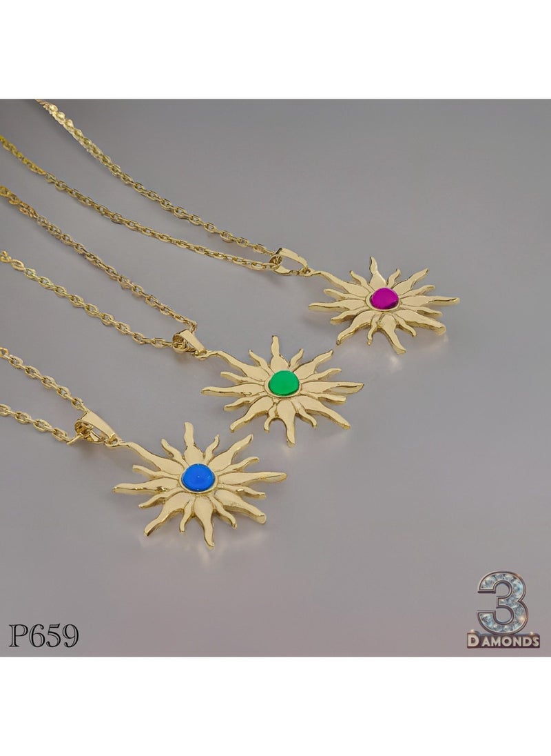 3Diamonds 3DIAMONDS Gold-Plated Sun Pendant Necklace – Colorful Center Stone (Random Color Delivery)  - Image 4