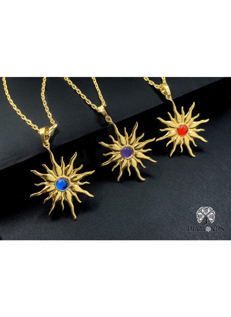 3Diamonds 3DIAMONDS Gold-Plated Sun Pendant Necklace – Colorful Center Stone (Random Color Delivery)  - Image 3