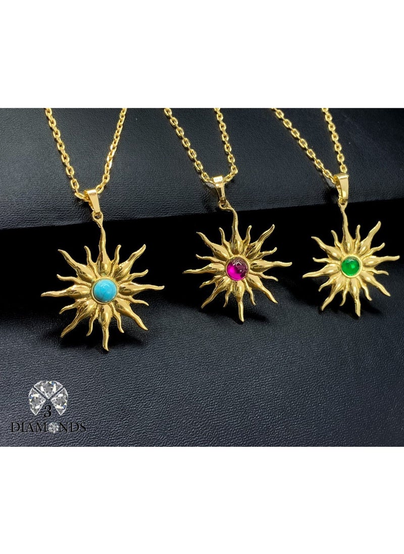 3Diamonds 3DIAMONDS Gold-Plated Sun Pendant Necklace – Colorful Center Stone (Random Color Delivery)  - Image 2