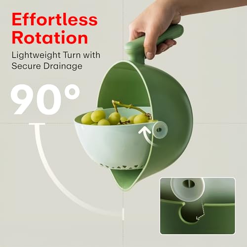 Prime Pick Spin Wash Drain Basket Multipurpose Dual Layer Rice Fruit Vegetable Washer 90 Degree Tilt Airflow Design Durable Handle Kitchen Washing Strainer Colander Green - Image 4