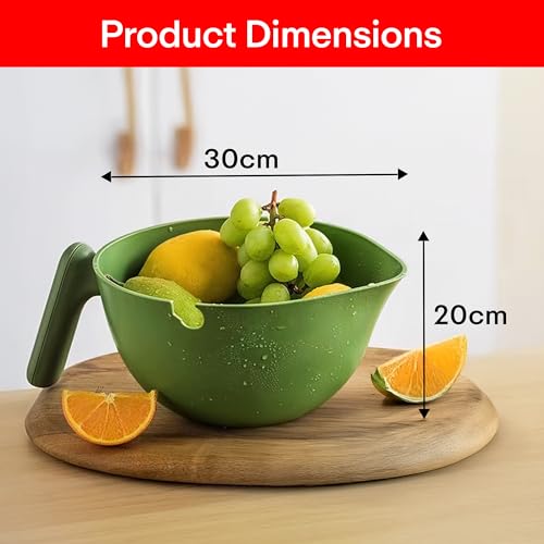 Prime Pick Spin Wash Drain Basket Multipurpose Dual Layer Rice Fruit Vegetable Washer 90 Degree Tilt Airflow Design Durable Handle Kitchen Washing Strainer Colander Green - Image 3