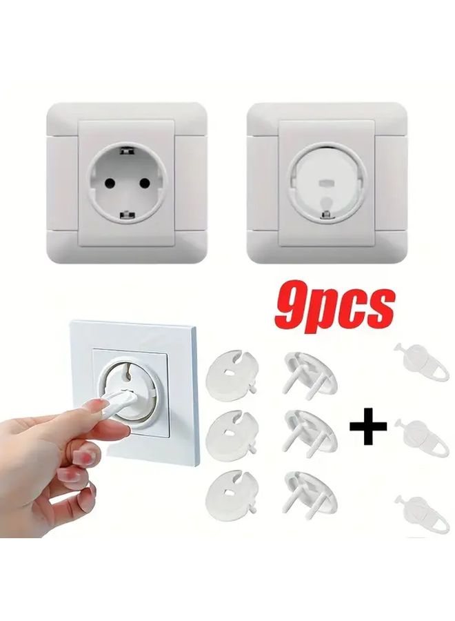 9pcs European Style French Socket Outlet Protector Set with Key for Child Safety - Image 1