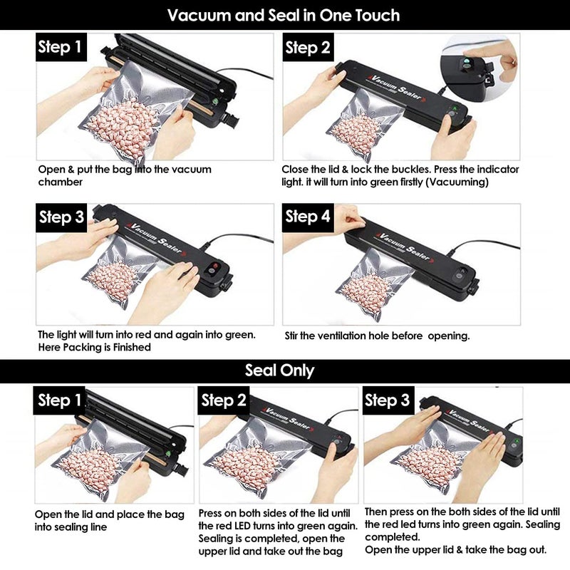 Nikrim2in1 Electric Vacuum Sealer for Food Storage Home Automatic Packing Sealing Machine Household Kitchen Fresh Keeping food sealer Dry Moist Air sealing system with 10 food Bags Black1Pcs - Image 4