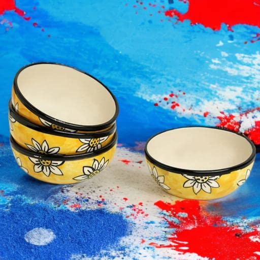 Caffeine Ceramic Handmade Californian Sunflower Printed Katori Bowl (200 ML, Set of 4, Microwave Safe & Dishwasher Safe) - Image 2