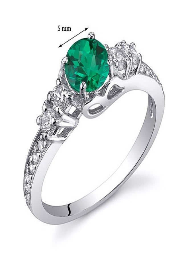 PEORA Simulated Emerald Solstice Ring for Women 925 Sterling Silver, 5mm Round Shape, Comfort Fit, Size 8, Promise, Engagement, Statement Ring, May Birthstone, For Jewelry Gift & Everyday Wear - Image 3