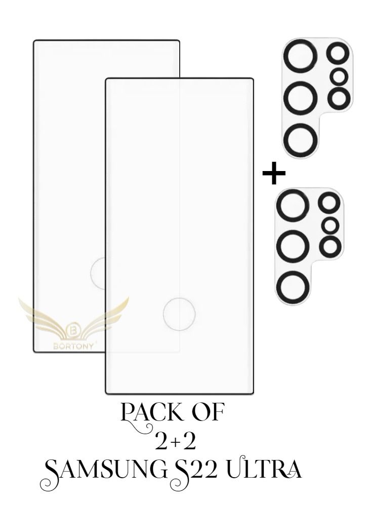 BORTONY 2+2 Pack Tempered Glass And Camera Lens Protectors Compatible with Samsung Galaxy S22 Ultra - Image 2