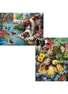 Bits and Pieces Value Set Of Two (2) 500 Piece Jigsaw Puzzles For Adults Cat Nap Puppy Swimming Each Puzzle Measures 18" X 24" 500 Pc Jigsaws By Artist Larry Jones  - Image 3