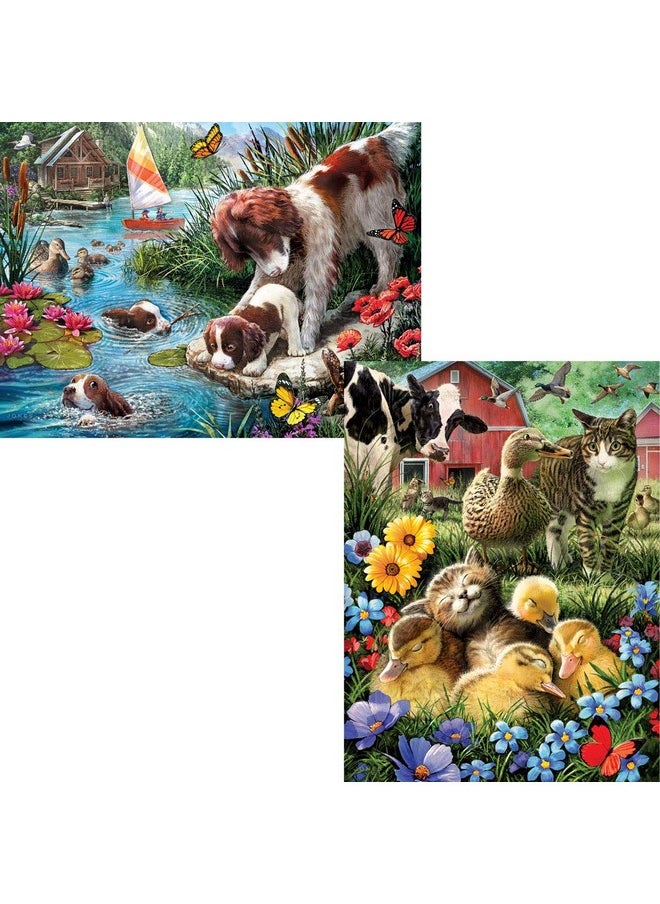 Bits and Pieces Value Set Of Two (2) 500 Piece Jigsaw Puzzles For Adults Cat Nap Puppy Swimming Each Puzzle Measures 18" X 24" 500 Pc Jigsaws By Artist Larry Jones  - Image 3