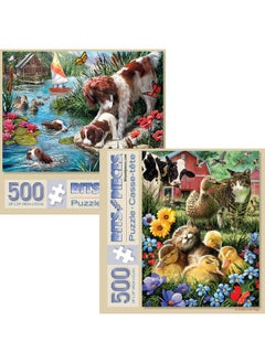 Bits and Pieces Value Set Of Two (2) 500 Piece Jigsaw Puzzles For Adults Cat Nap Puppy Swimming Each Puzzle Measures 18" X 24" 500 Pc Jigsaws By Artist Larry Jones  - Image 2