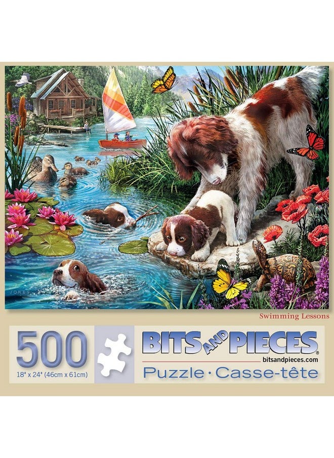 Bits and Pieces Value Set Of Two (2) 500 Piece Jigsaw Puzzles For Adults Cat Nap Puppy Swimming Each Puzzle Measures 18" X 24" 500 Pc Jigsaws By Artist Larry Jones  - Image 4