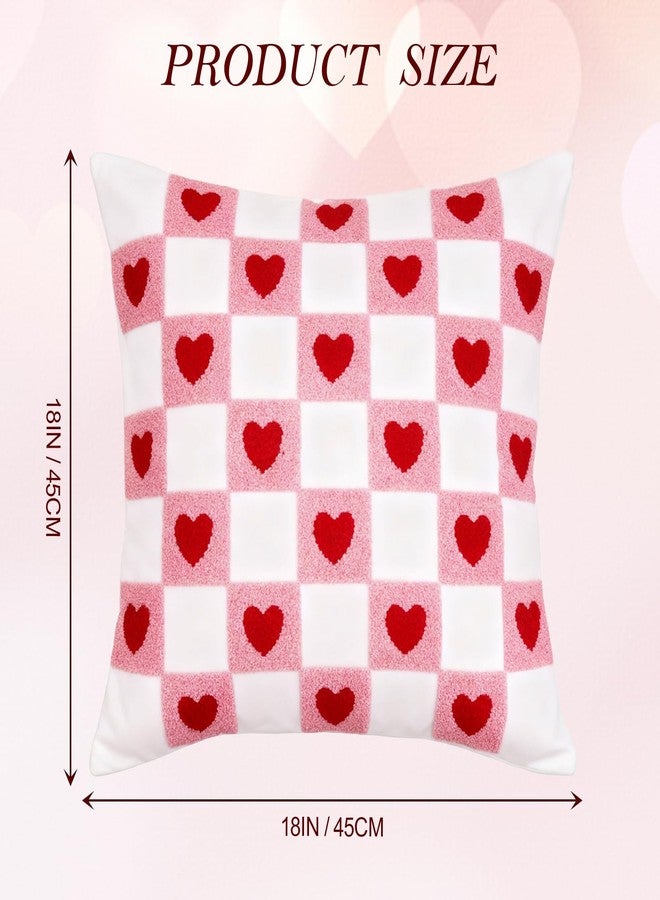 DN DECONATION Valentine's Day Pillow Covers 18x18 Inch Set of 2, Sherpa Pink & Red Checkered Heart Throw Pillow Covers for Couch Bed, Romantic Home Decor for Living Room Farmhouse Decoration - Image 3