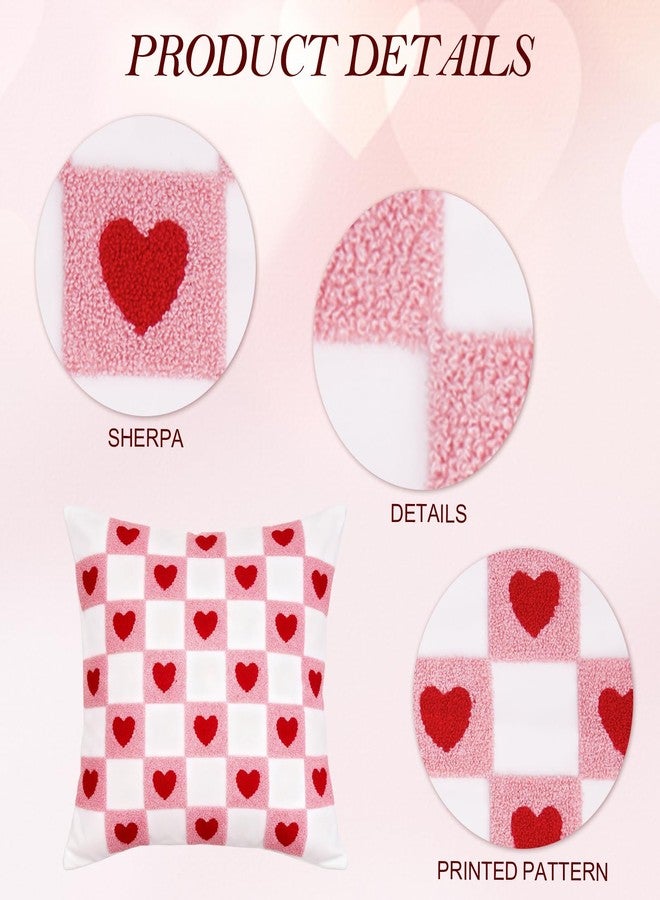 DN DECONATION Valentine's Day Pillow Covers 18x18 Inch Set of 2, Sherpa Pink & Red Checkered Heart Throw Pillow Covers for Couch Bed, Romantic Home Decor for Living Room Farmhouse Decoration - Image 5