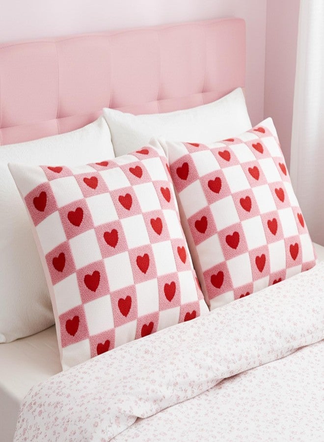 DN DECONATION Valentine's Day Pillow Covers 18x18 Inch Set of 2, Sherpa Pink & Red Checkered Heart Throw Pillow Covers for Couch Bed, Romantic Home Decor for Living Room Farmhouse Decoration - Image 4
