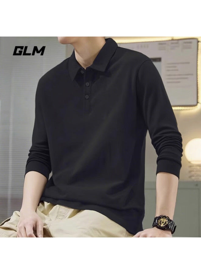 Glm Men's Long Sleeve T-shirt, Spring And Autumn Collared Polo Shirt, Simple Athletic Top Undershirt, Men's Clothing, Black, 3XL