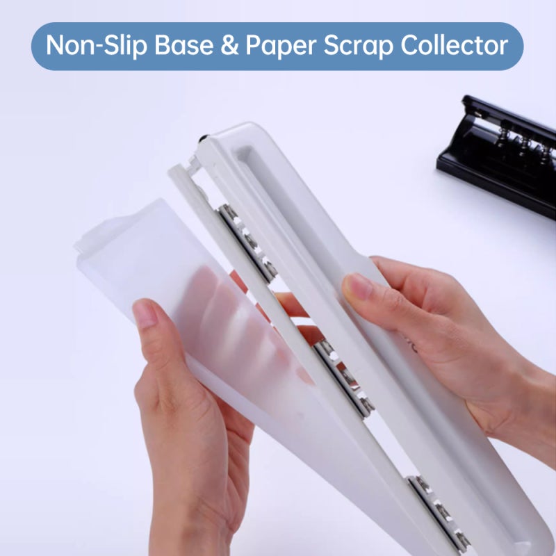 Hole Puncher: White All-Metal 9-Hole Punch - 8-Sheet Capacity With Scrap Collector & Non-Slip Base for Loose-Leaf Notebooks Planners Diaries - Image 4