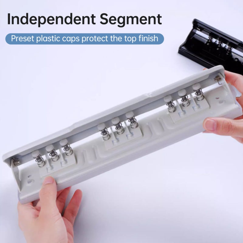Hole Puncher: White All-Metal 9-Hole Punch - 8-Sheet Capacity With Scrap Collector & Non-Slip Base for Loose-Leaf Notebooks Planners Diaries - Image 2