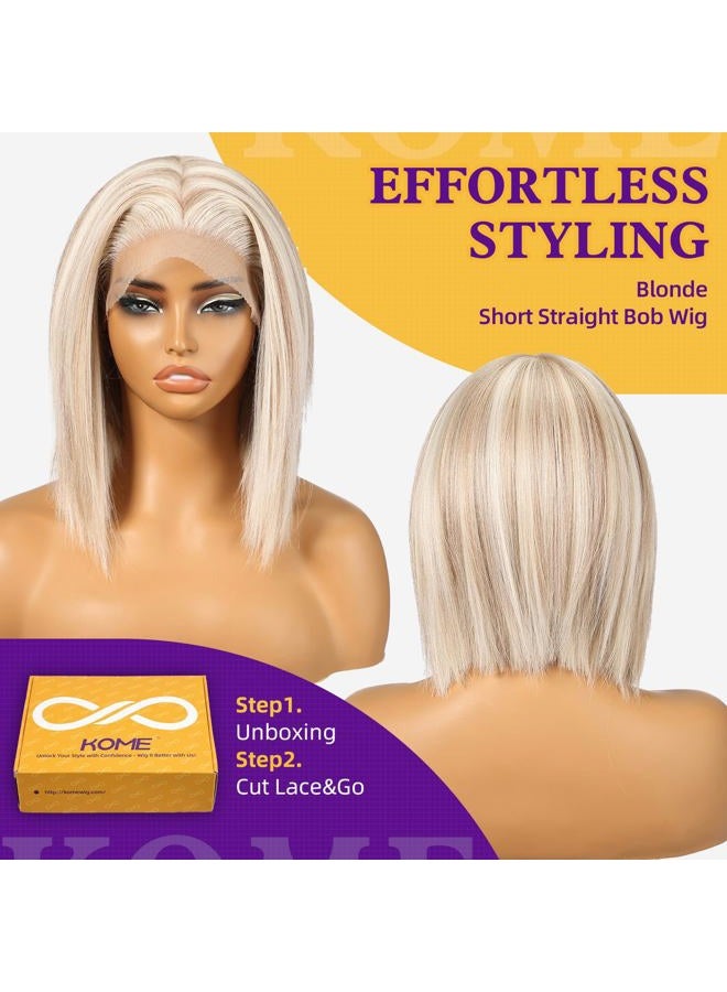 KOME Blonde Synthetic Lace Front Wig,13×6 Short Straight Glueless Bob Wigs for White Women Daily Use 10IN（#FDML） - Image 3