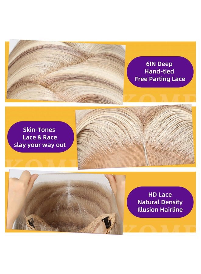 KOME Blonde Synthetic Lace Front Wig,13×6 Short Straight Glueless Bob Wigs for White Women Daily Use 10IN（#FDML） - Image 2